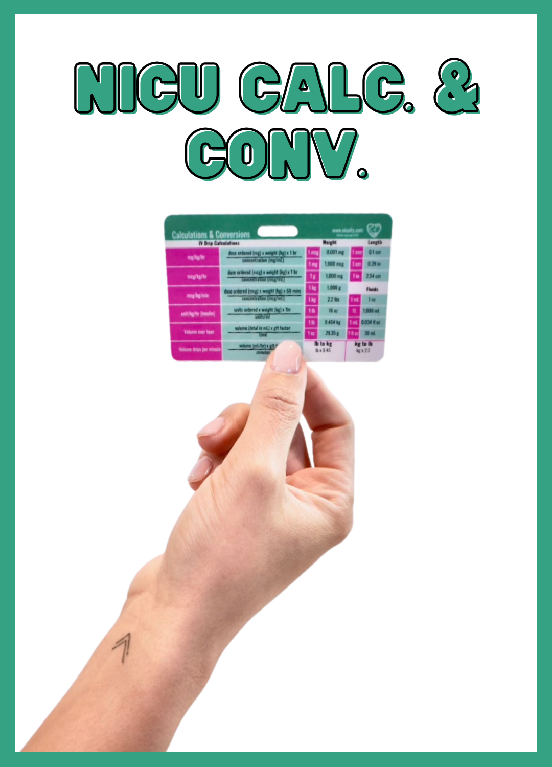 NICU Calculations & Conversions Badge Reference Card