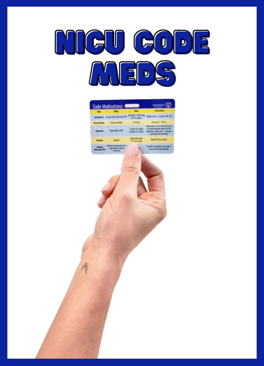 NICU Code Medications Badge Reference Card
