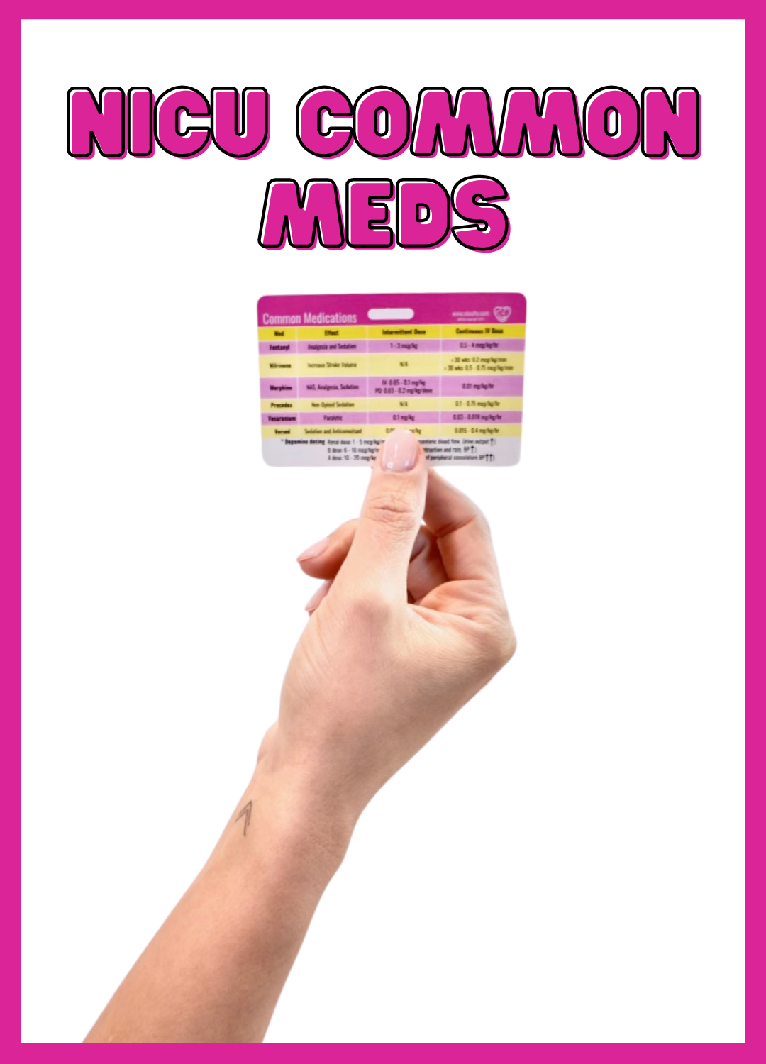 NICU Common Medications Badge Reference Card