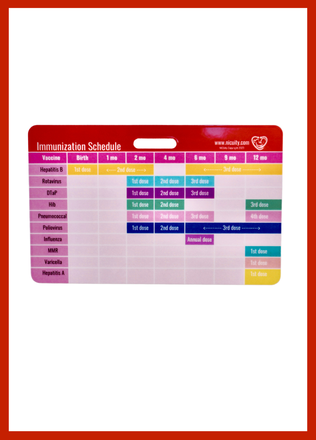 Blood Type & Immunization Schedule Badge Reference Card