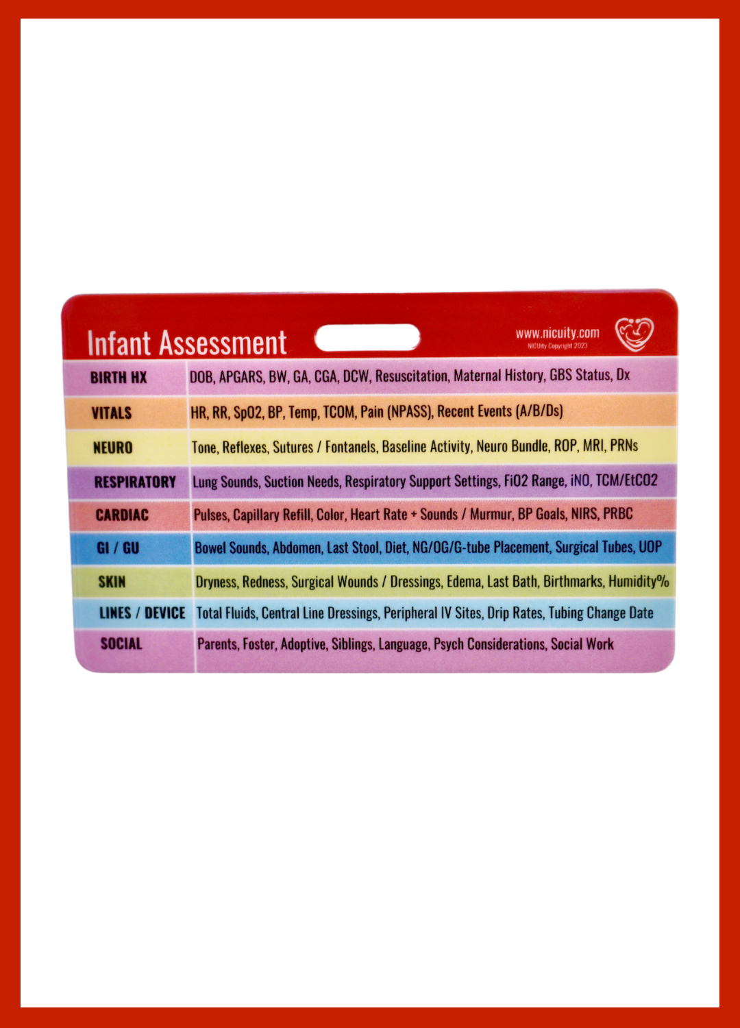 NICU Assessment & Vital Signs Badge Reference Card